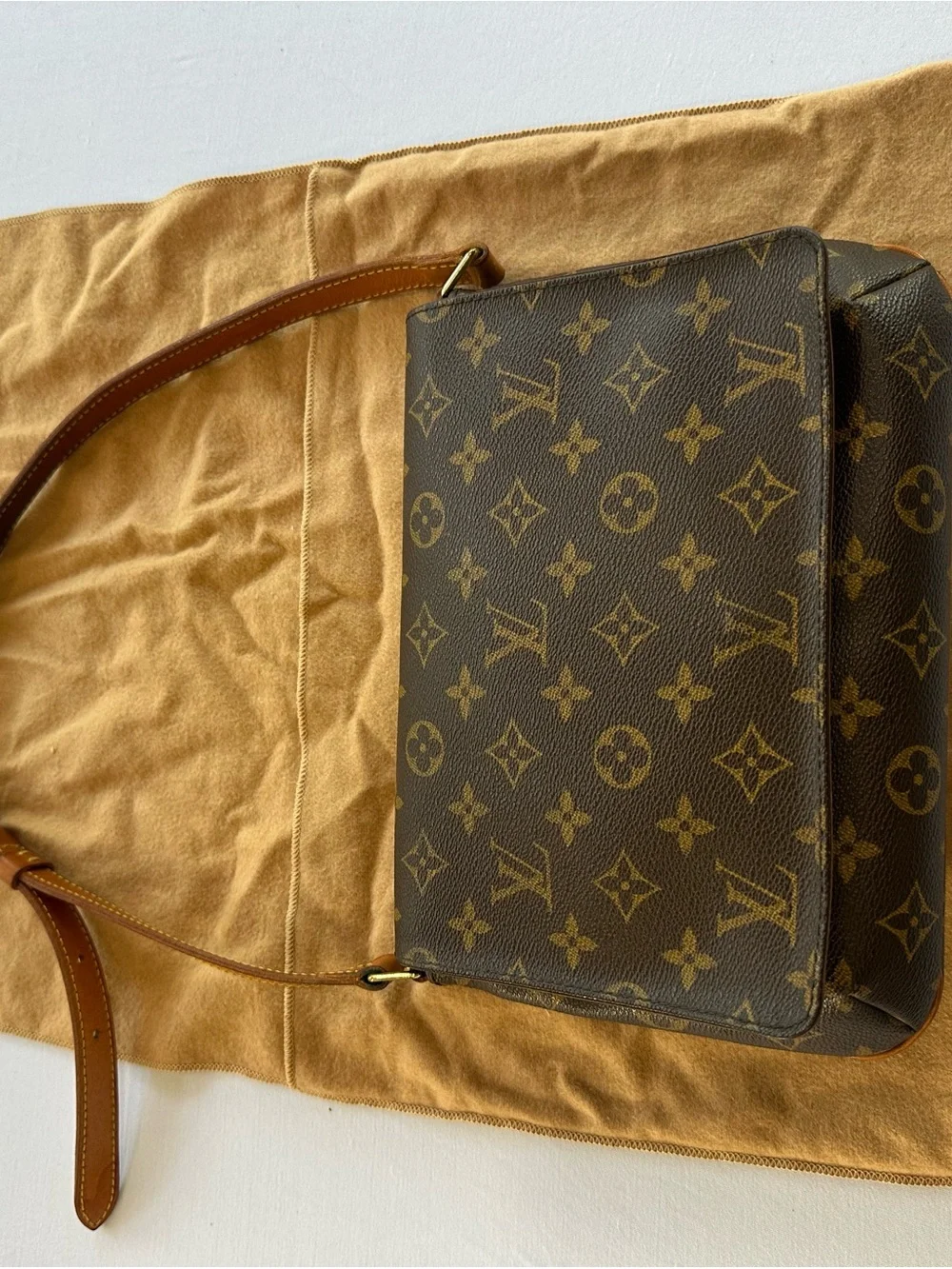 Louis Vuitton Musette Tango Monogram Canvas with Brown Leather